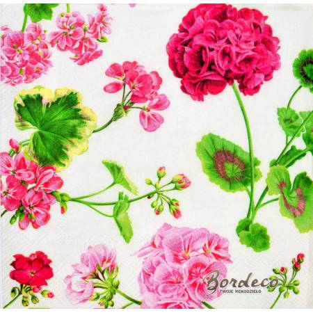 Serwetka decoupage firmy IHR pelargonie 33x33cm